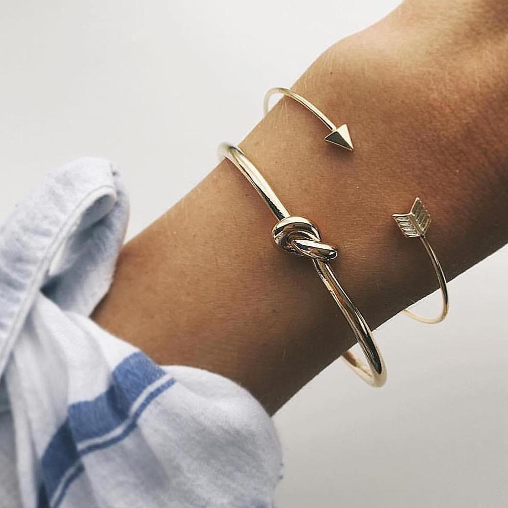 Luxury New Modern Fashion Bracelet Arrow Knotted Opening Elegant Bracelet Set Gold-Color For Woman