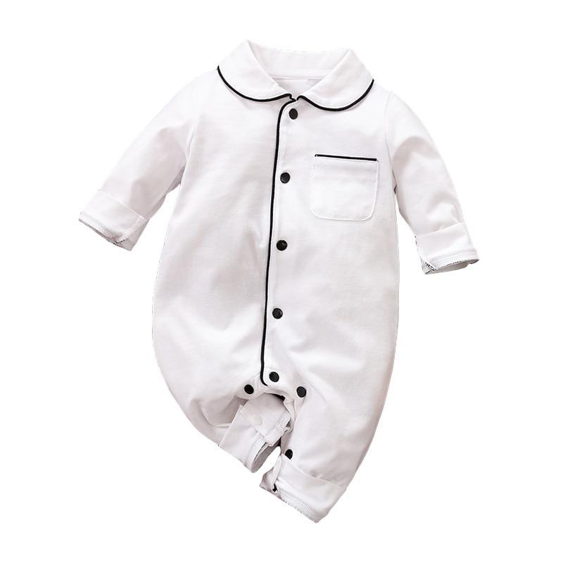 Newborn Baby Girl Boy Rompers Cotton Autumn Spring Infant Toddler Jumpsuit With Collar Pocket In Modern Style