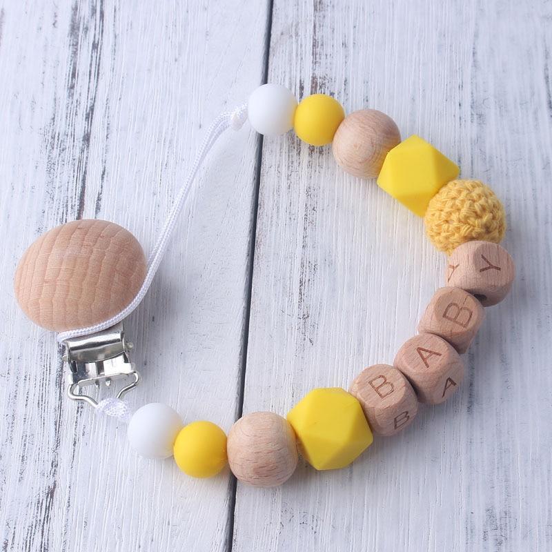 Baby Boy Wood Chew Pacifier Clips Dummy Chain Holder Cute Soother Chains Baby Girl Teething Toy