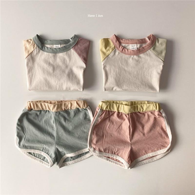 Modern Colorful Cross-Border Summer New Baby Girls Color Shorts Kindergarten Sports Suit For Girls