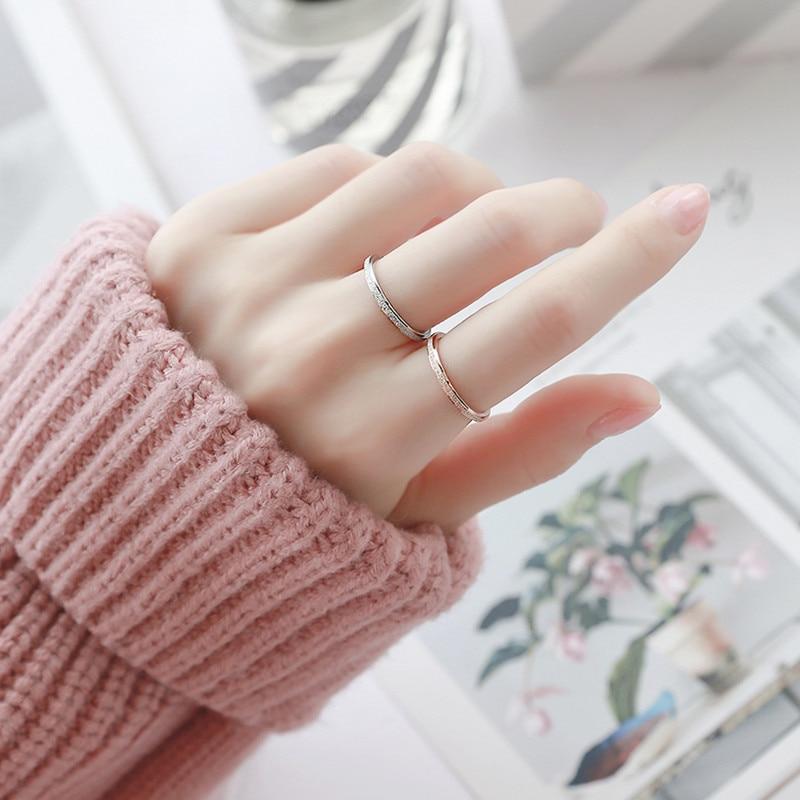 High Quality Fashion Simple Scrub Stainless Steel Women 's Rings 2 mm Width Rose Gold Color Finger  Gift For Girl In Modern Jewelry Design