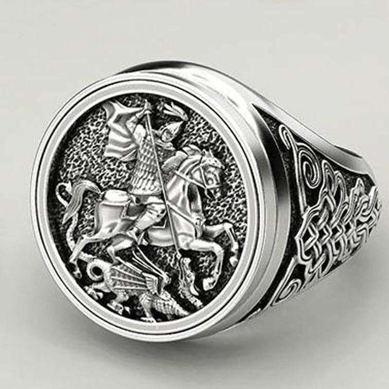 Luxury Epic Delicate Warrior Dragon Men's Ring Jewelry Hip Hop Soldier Military Signet Rings Style for Men Personality Gifts Biker Jewelry