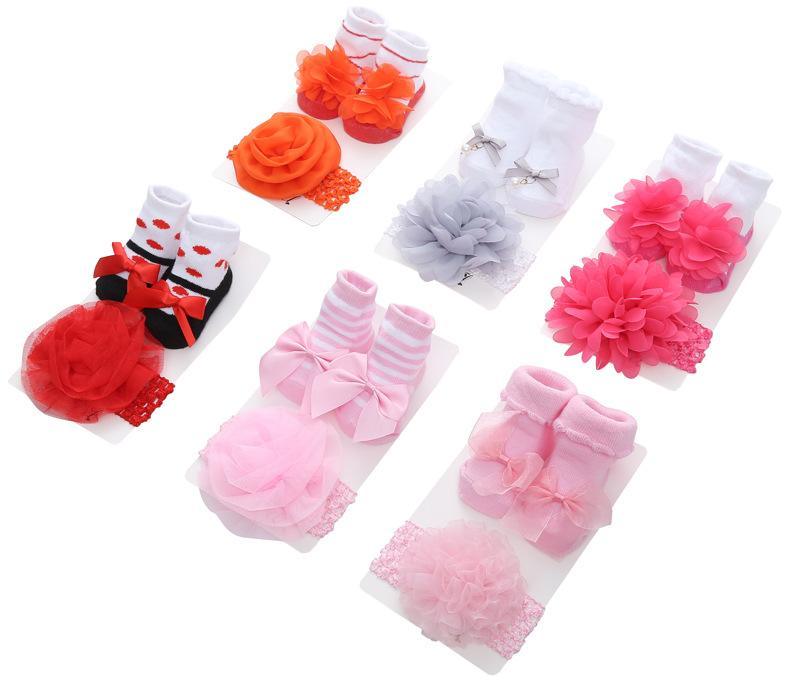 Princess Colorful Lace Baby Socks Bow Cute Baby Bowknot Warm Socks And Hair Band Set Stylish Design For Baby Girls