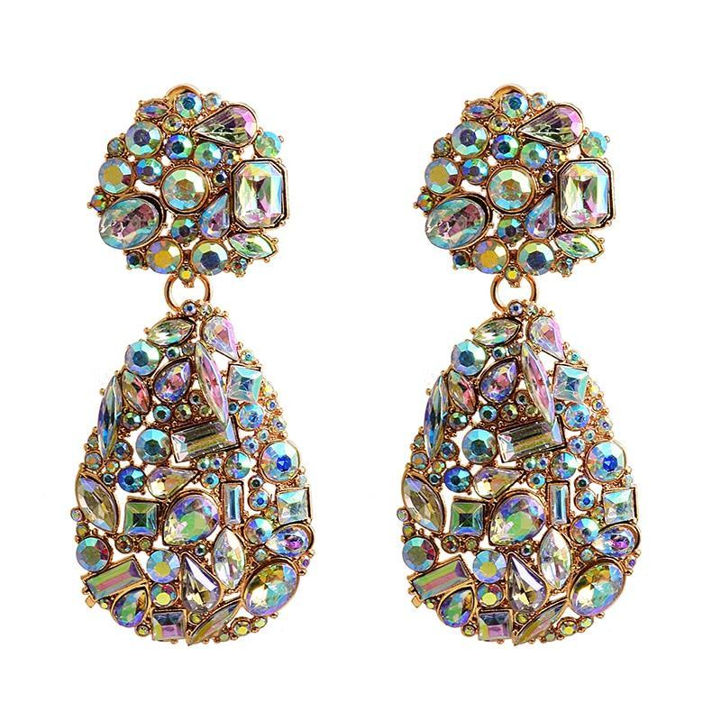 New Long Metal Hollowed-out Hanging Colorful Crystals Dangle Drop Earrings Fine Jewelry Accessories For Women