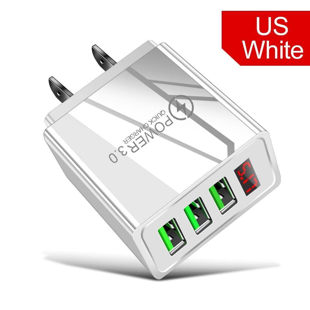 3.1A Quick Charge 3.0 LED Display 3 Ports USB Phone Charger Fast Charging EU Wall Adapter