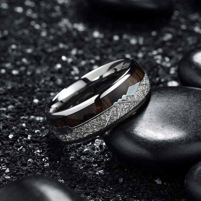 Modern Luxury Elegant Tungsten Carbide Stainless Steel Rings Meteorite Arrow Wedding Band Men's Jewelry