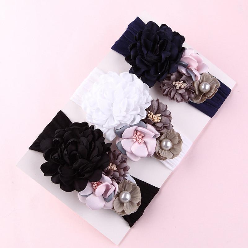 Handmade Flower Baby Headbands For Newborn Girls Nylon Elastic Hair Bands Headwear For Baby Girls