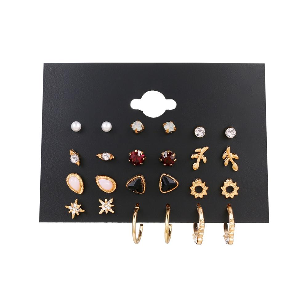 Modern Luxury Woman Earrings Flower Women'S Earrings Set Pearl Crystal Stud With Small and Big Circle Earrings