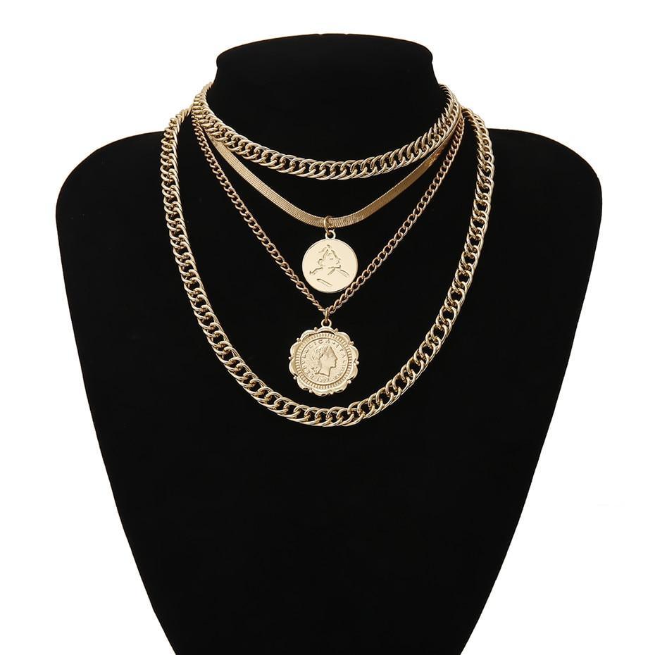 Jewelry Set Big Coin Pendant Chunky Chain Necklace for Women Neck Choker Luxury Jewelry Gift For Girls In Cool Style