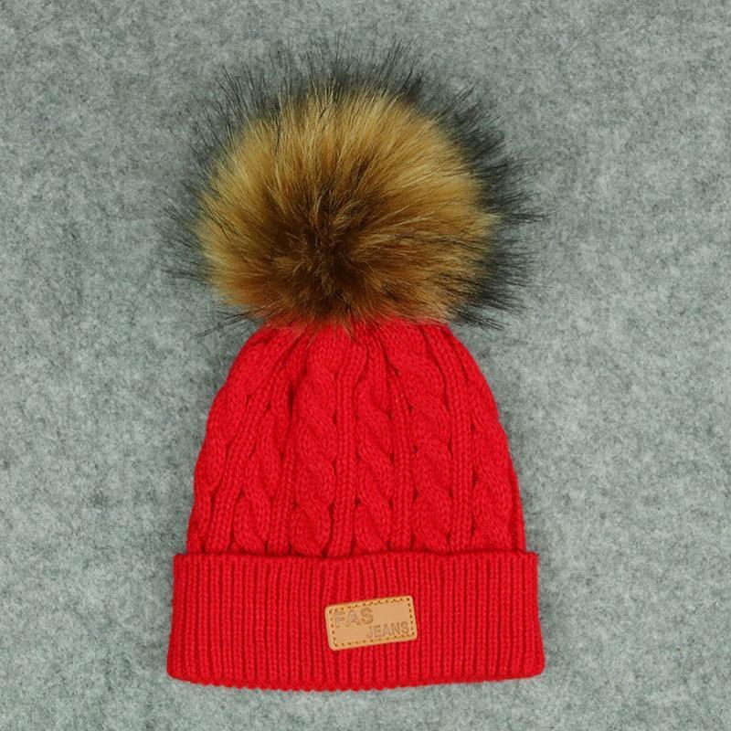 New Fashion Children Winter Hats Baby Kids Girl Solid Knitted Beanies Caps Hair thick ball And Modern Gloves