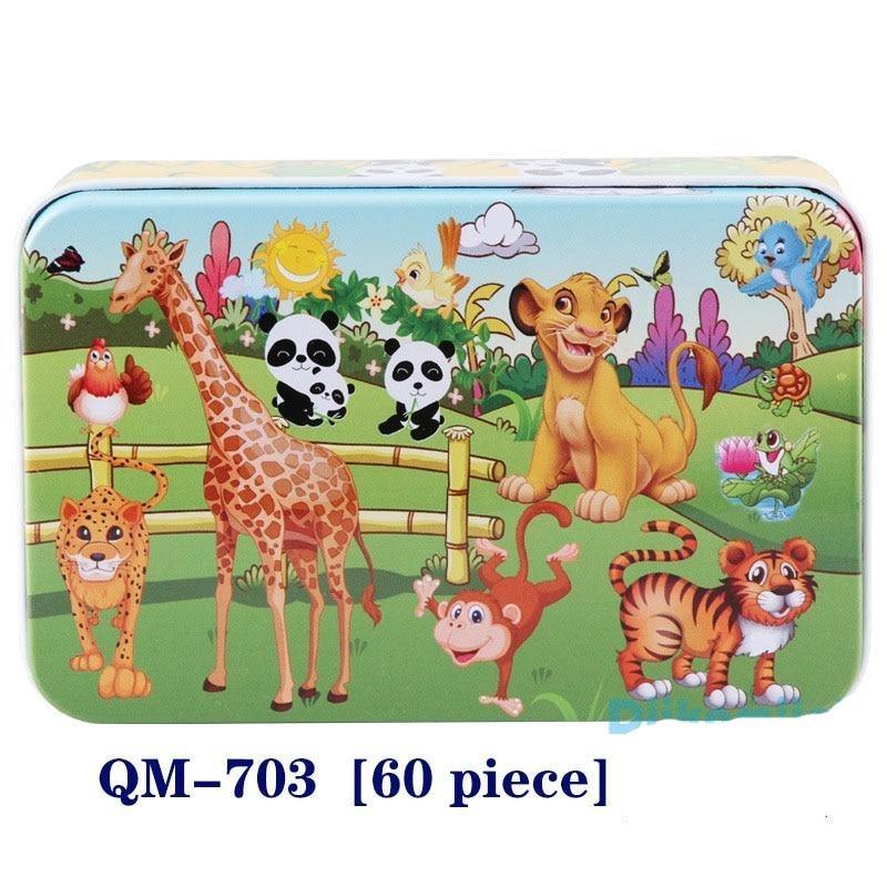 New 60 Pieces Wooden Puzzle Kids Toy Cartoon Animal Wooden Puzzles Child Early Educational Learning Toys for Christmas Gift