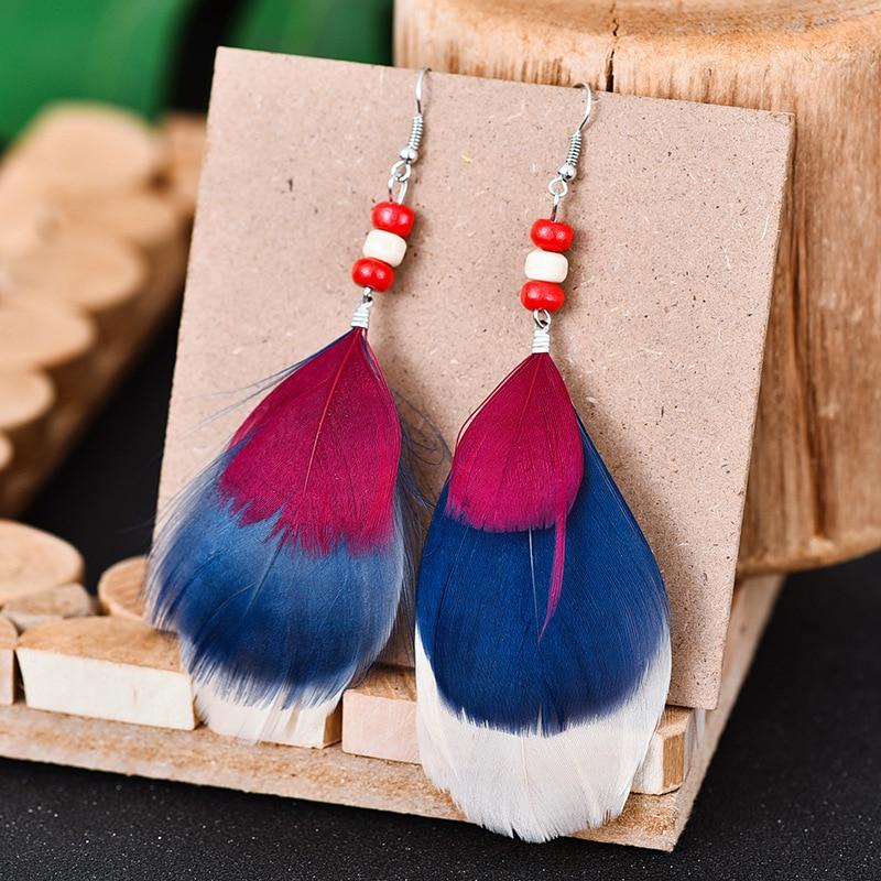 Handmade Modern Elegant Golden Silver Color Ethnic Acrylic Luxury Rainbow Beads Feather Drop Earrings for Women Boho Jewlery