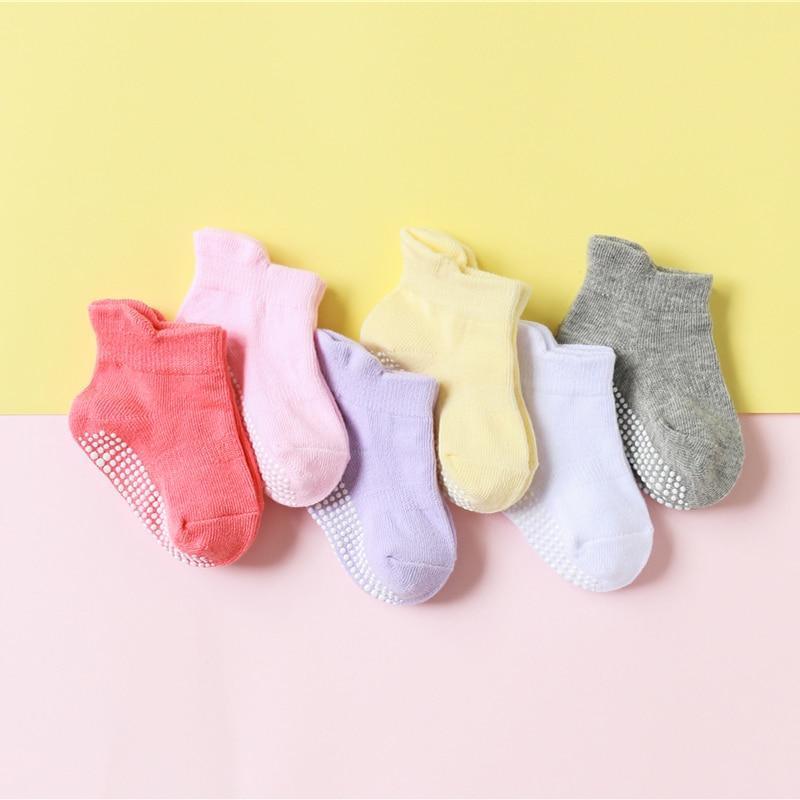 6 Pairs Cotton Baby 's Non-slip Boat Low Cut Floor Socks With Rubber Grips For Boys & Girls Sock