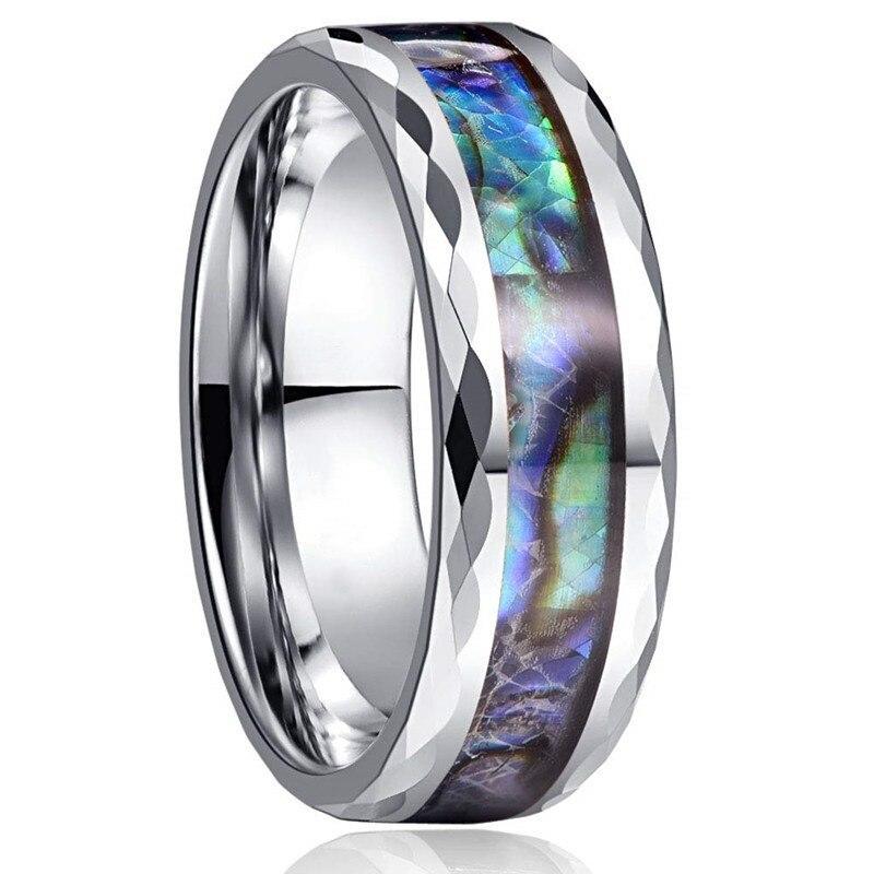 Luxury Handmade Stainless Steel 8mm Abalone Shell Rings Unisex Tungensten Carbide Wedding Polished Ring For Men And Woman