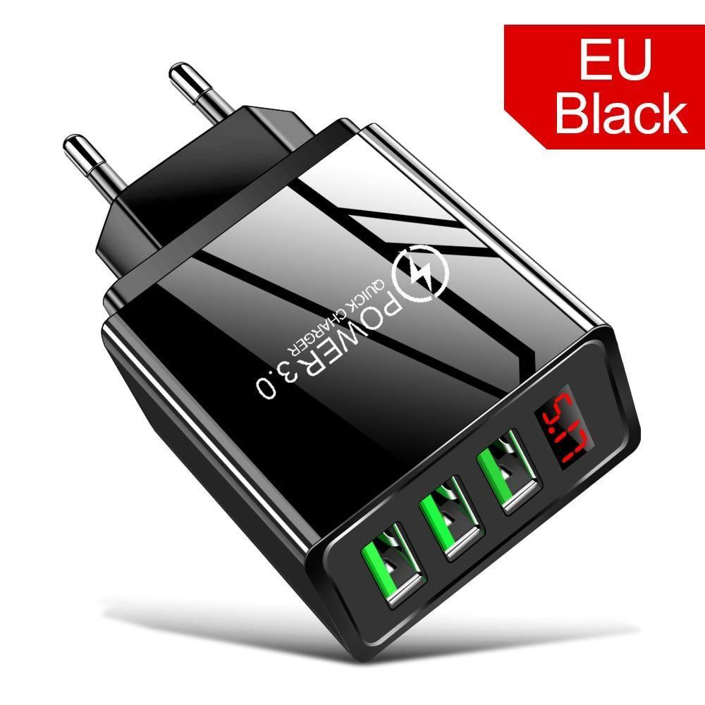 3.1A Quick Charge 3.0 LED Display 3 Ports USB Phone Charger Fast Charging EU Wall Adapter