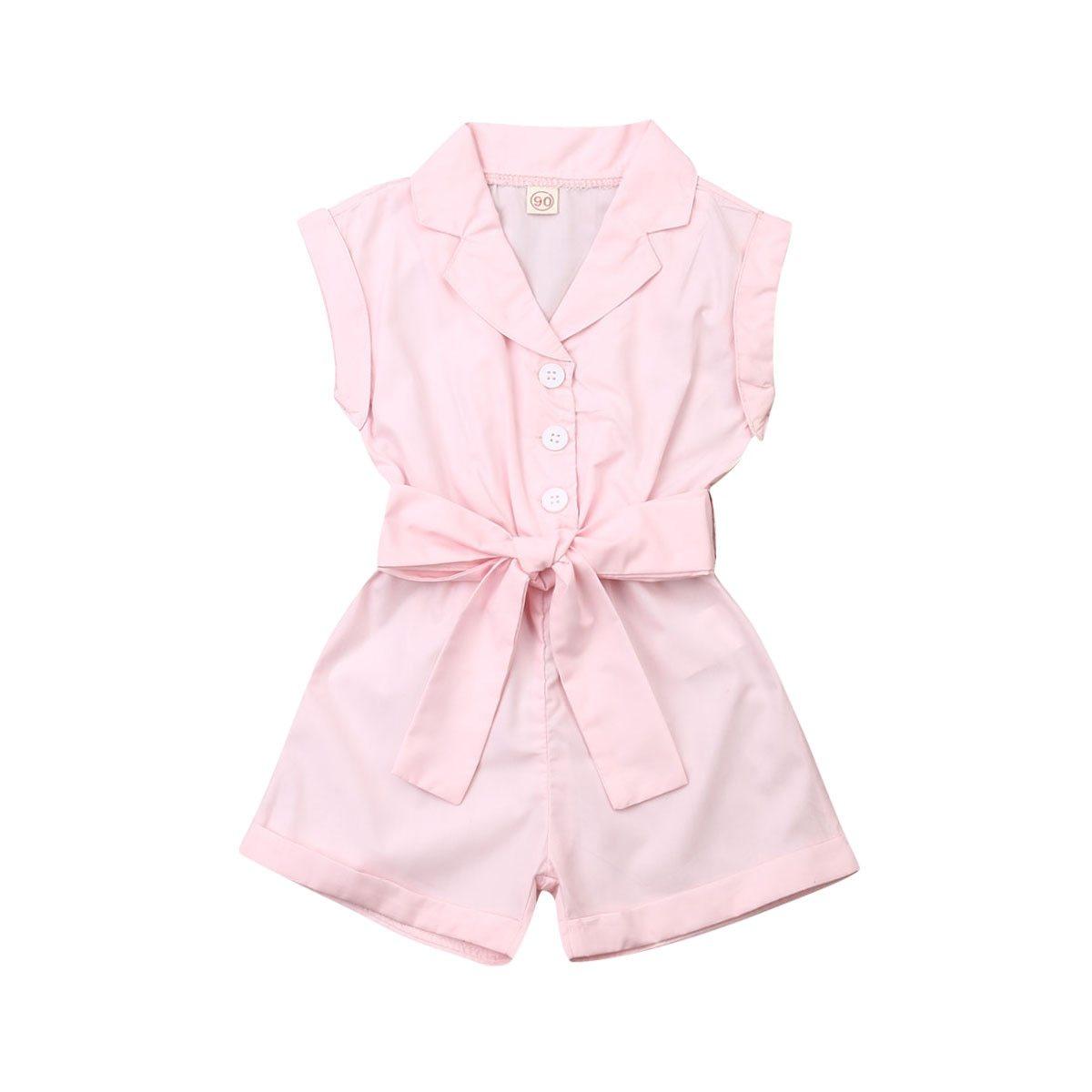 Baby Girls Clothes Sleeveless Turn-down Collar One-Pieces Romper Solid Color Girls Jumpsuit Dress for Girls