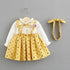 Modern New Baby Girl Dress Cotton Print Bow Princess Dress With Baby Headbands 2pcs Clothes Set With Bow