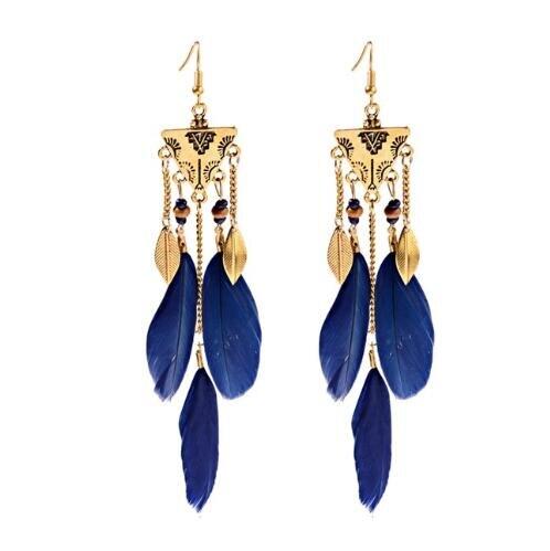 Handmade Modern Elegant Golden Silver Color Ethnic Acrylic Luxury Rainbow Beads Feather Drop Earrings for Women Boho Jewlery