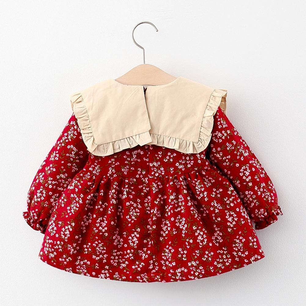 Modern Retro Girl Dress  For Winter Newborn Infant Dress Fashion Cute Cotton Floral Bow baby Party Dress