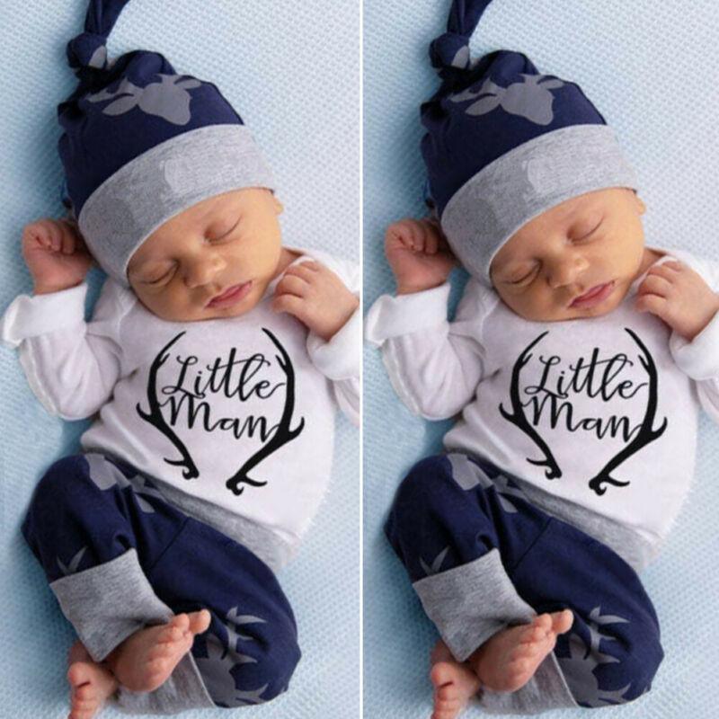 Newborn Baby Boy Clothes Costume Little Man Romper+Deer Leggings+Hat Warm Outfit Baby Boy Infant Clothes In elegant Modern Design