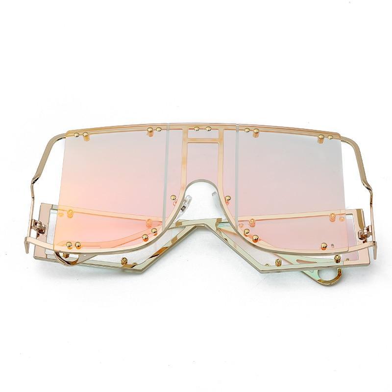 Luxury Modern NEW Fashion Square  Oversized and Big Frame Woman and Ladies SunglasseBrand Metal Rivet Trend Unique Female Eyewear Wth UV 400 Protection