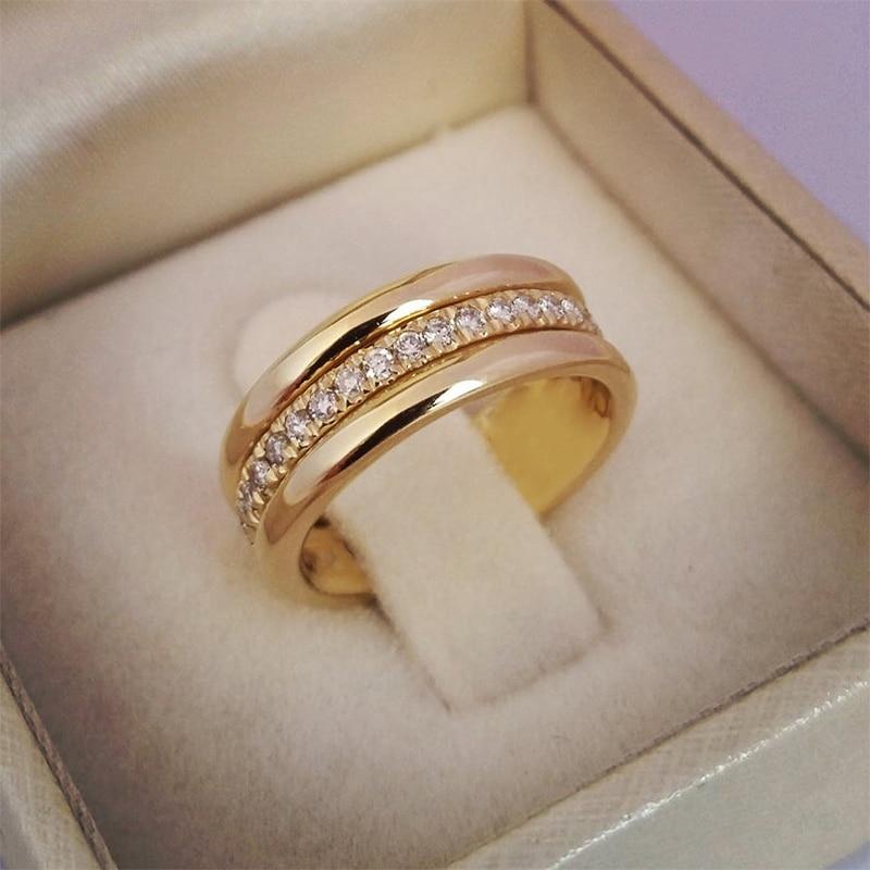 Classic Wedding Women Ring Simple Finger Rings With Middle Paved CZ Stones Understated Delicate Female Engagement Jewelry