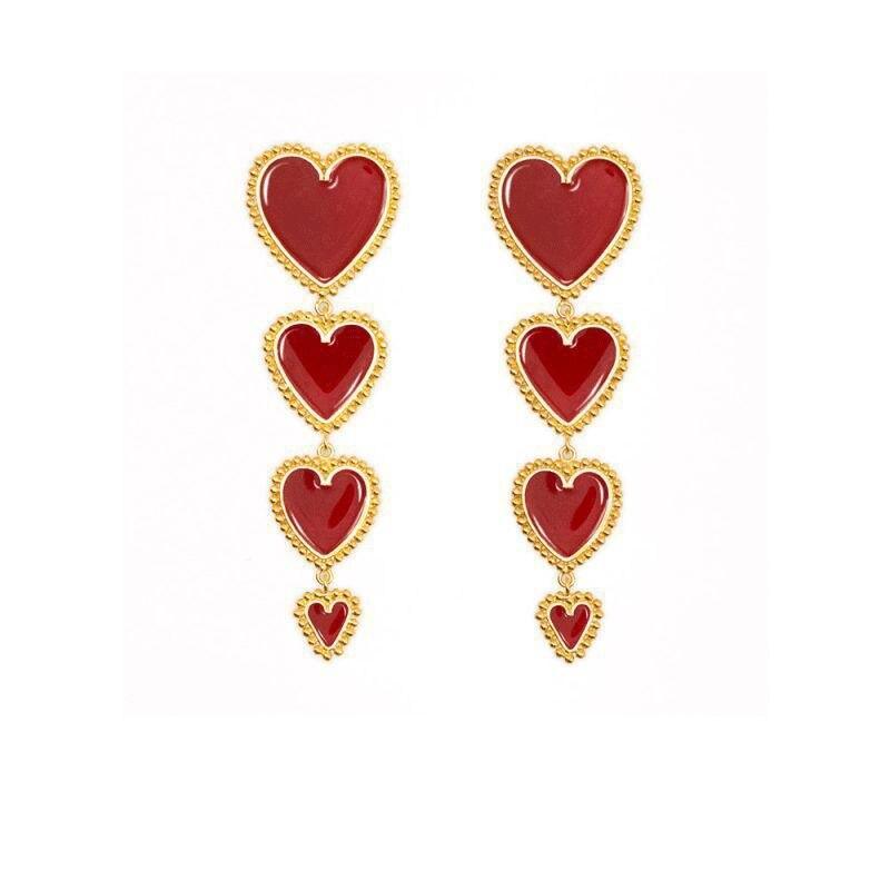 Dainty Red Heart Luxury Pendant Earrings Modern New Minimalist Gold Charm Earring Circle Fashion Street Style Fashion For Woman