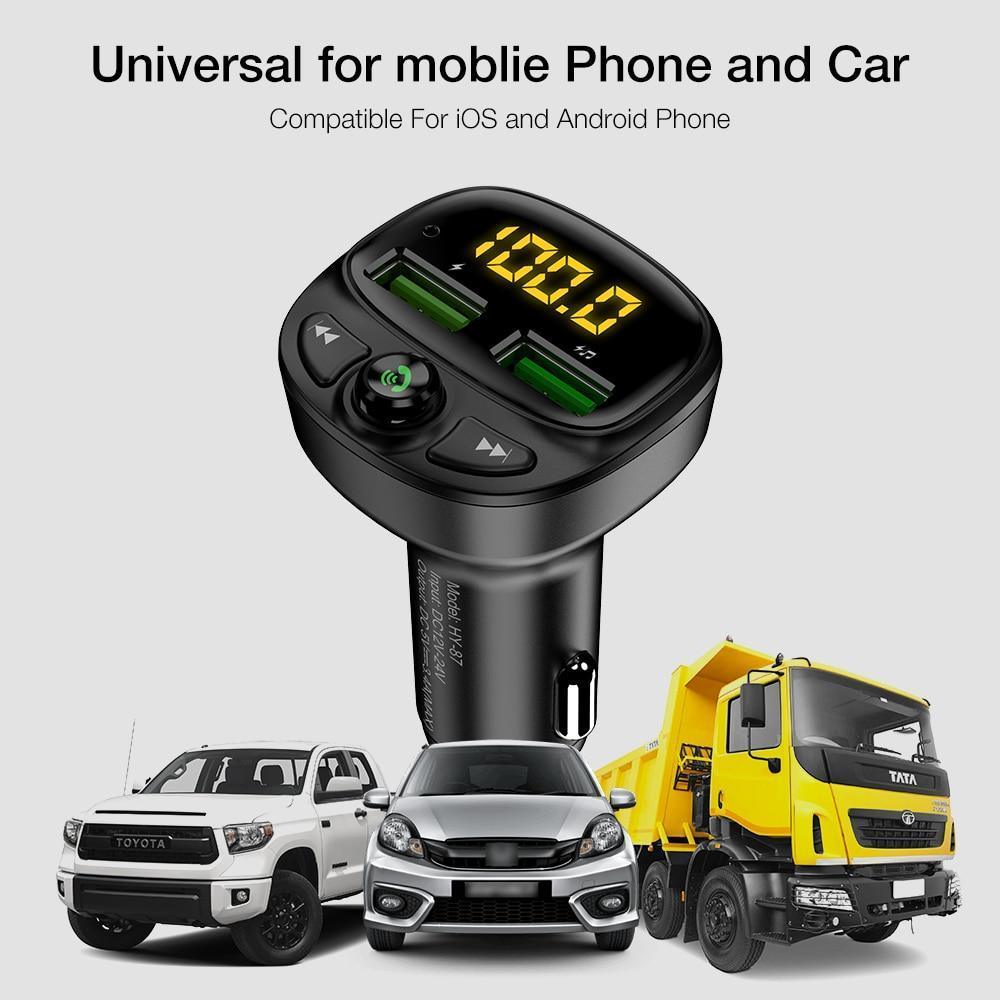 3.4A Fast Black Car Charger FM Transmitter Bluetooth Dual USB Mobile Car Phone Charger Fast Charging MP3 TF Card Music Car Kit