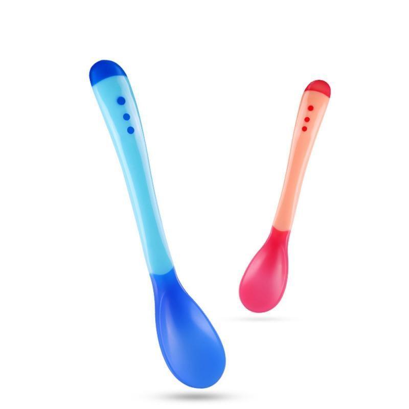 4 Color Advanced Silicone  Feeding Spoon  Temperature Sensing Weaning Soft Head  Spoons for 4-24 Months Baby And Spoon and Bowl Set