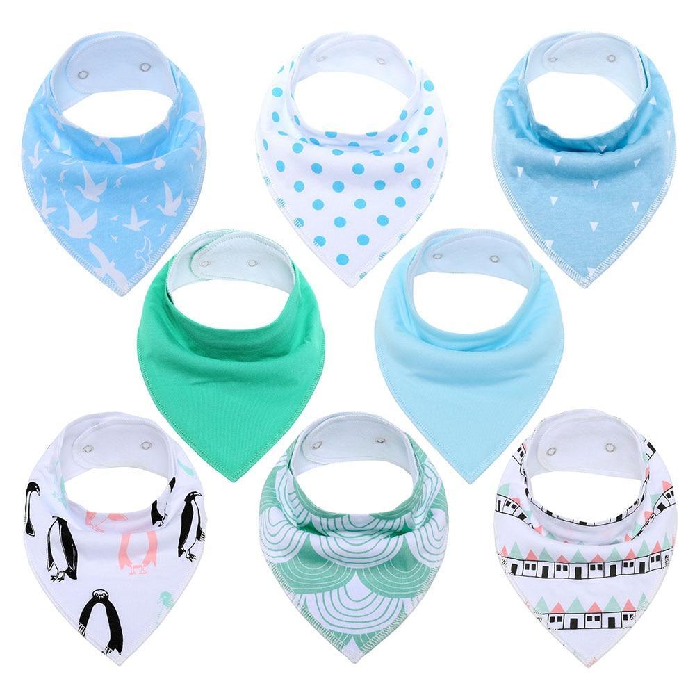 8PCS/SET Pack Baby Bandana Organic Absorbent Soft Cotton Drool Bibsfor Teething And Feeding Bib For Baby and Kids Feeding