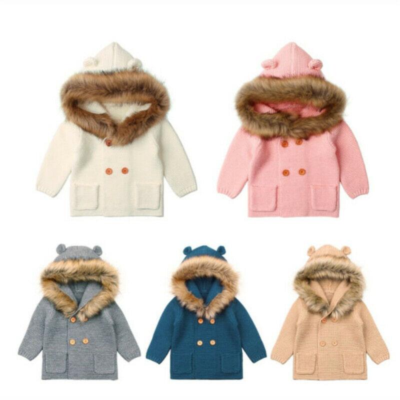 Warm Winter Luxury Newborn Baby Boy Girl Knitted Buttons Hooded Jacket Coat In Modern Design