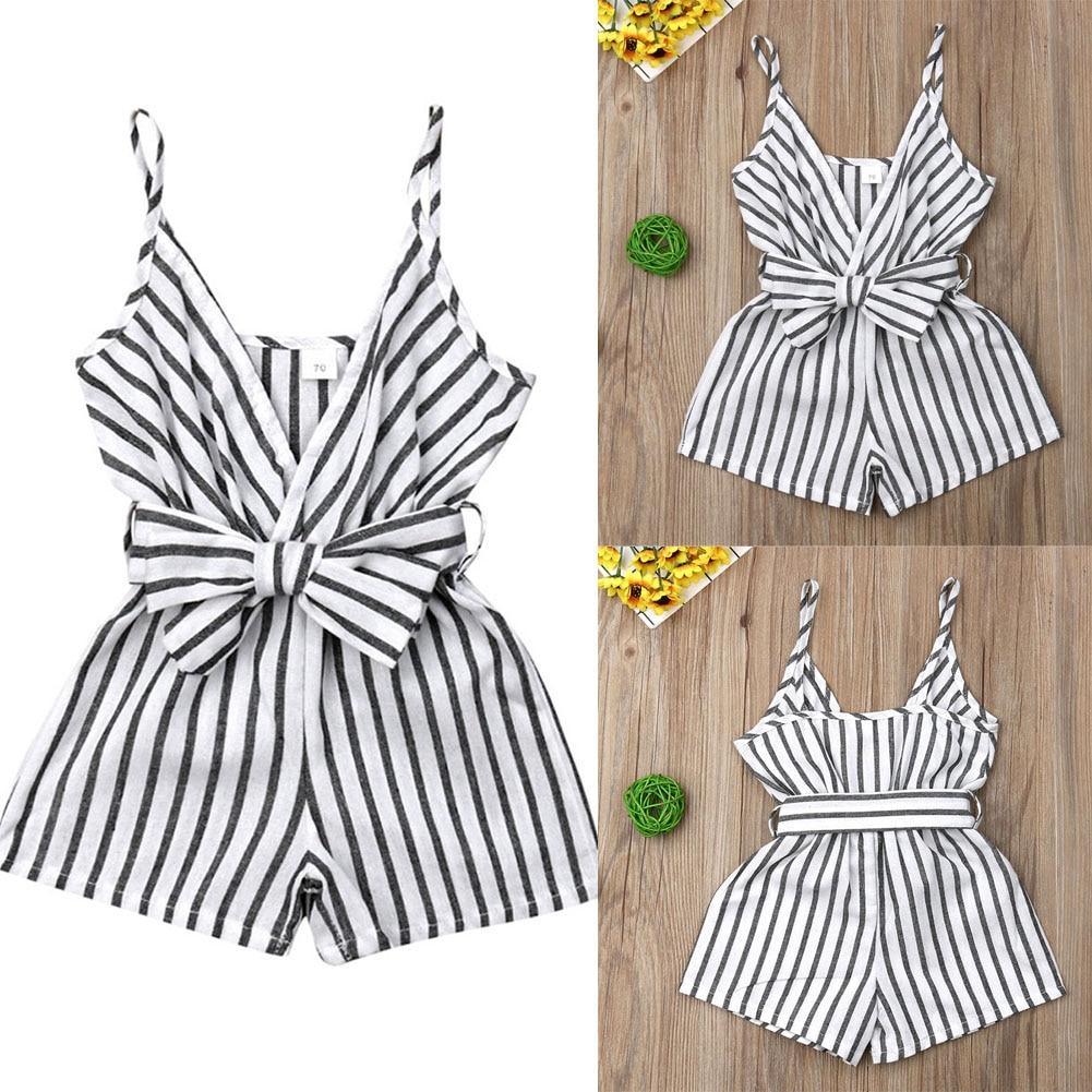 Modern Elen+gant Newborn Baby Girl Clothes Sleeveless Striped Bowknot Strap Romper Jumpsuit One-Piece Outfit For Girls