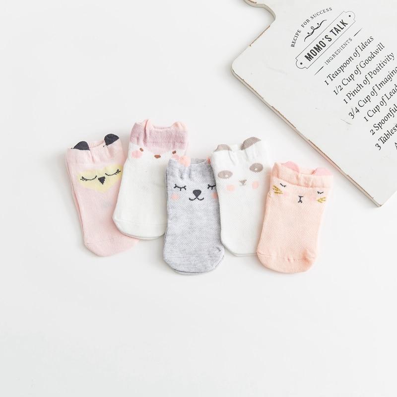 5 Pairs Thin Combed Cotton Cute Animal Baby Socks Mesh Short Socks For Newborns Boys & Girls