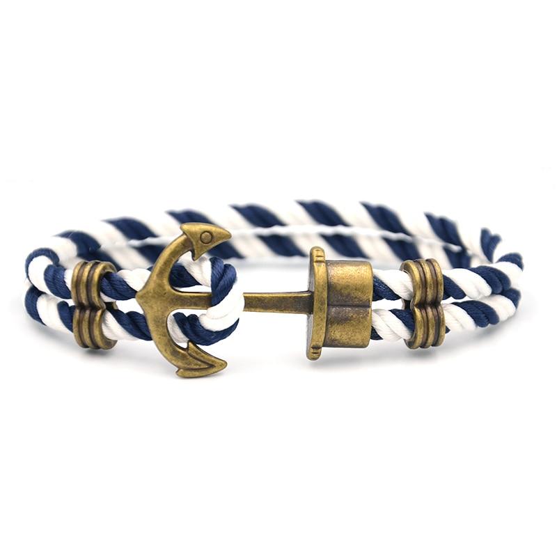 Men Modern Anchor Bracelet Luxury Made Of Elegant Nylon In Luxury Navy Blue-White Anchor Made Of Brass Great Jewelry