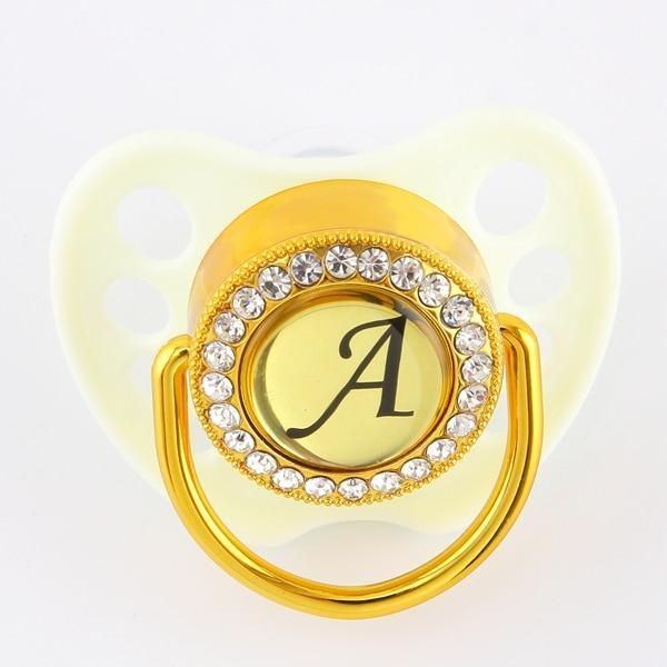 Modern Luxury Diamond Initials Letter Rhinestone Black Baby Pacifier/ Nipple For Baby Boys and Baby Girls Kids