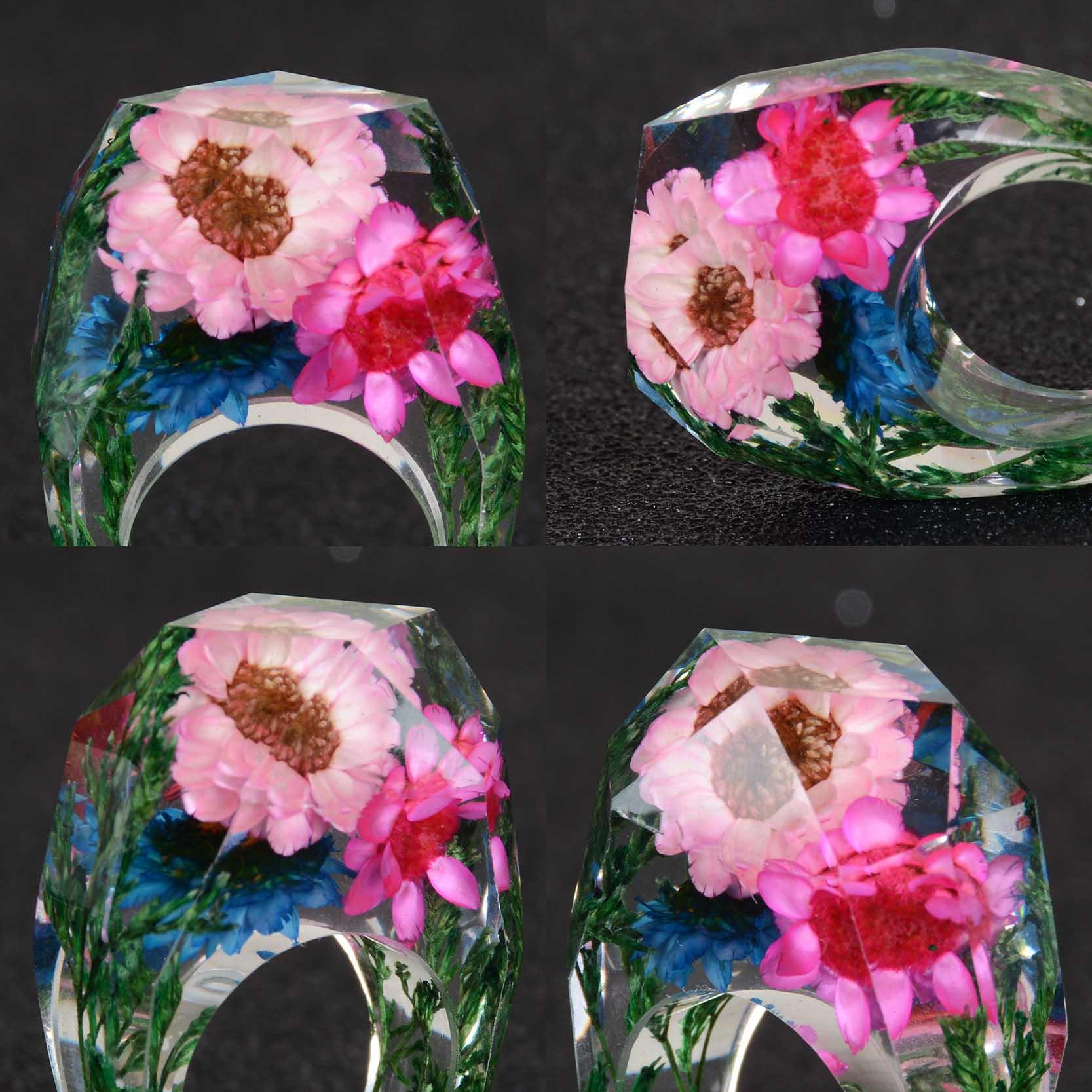 Luxury Handmade Ring With Dried Flowers Gold Foil Paper Inside Resin Ring For Women Engagement Party Wedding Bands Finger Rings Jewelry