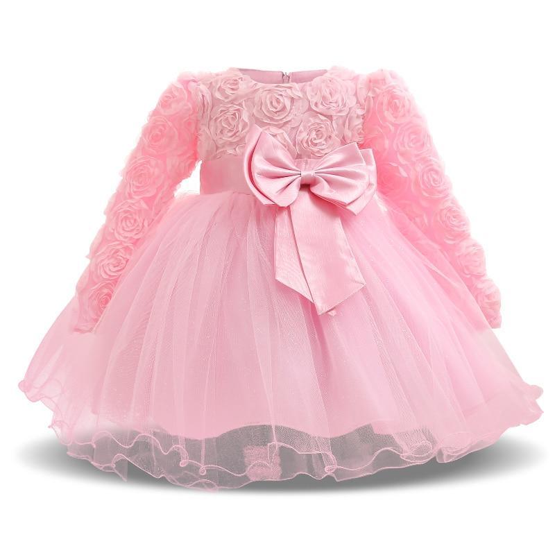 Luxury Designer Handmade Pink Dress for First Birthday Party Girl Baby Clothing Ball Toddler Girls Dress