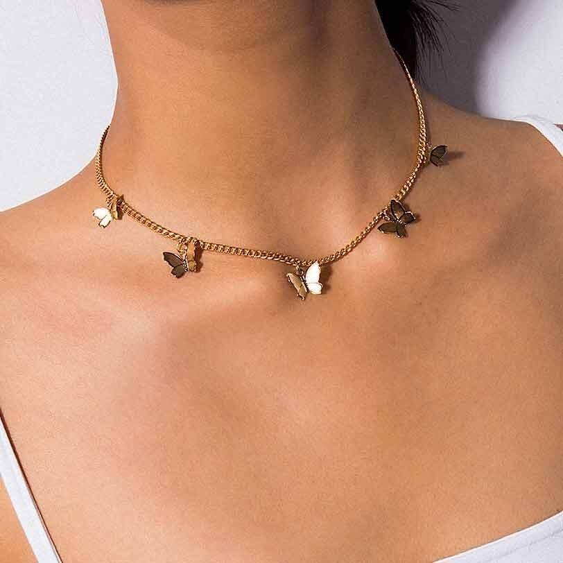 Modern Gold Chain Butterfly Pendant Choker Necklace Luxury For Women Statement Bohemian Beach Jewelry Gift Cheap