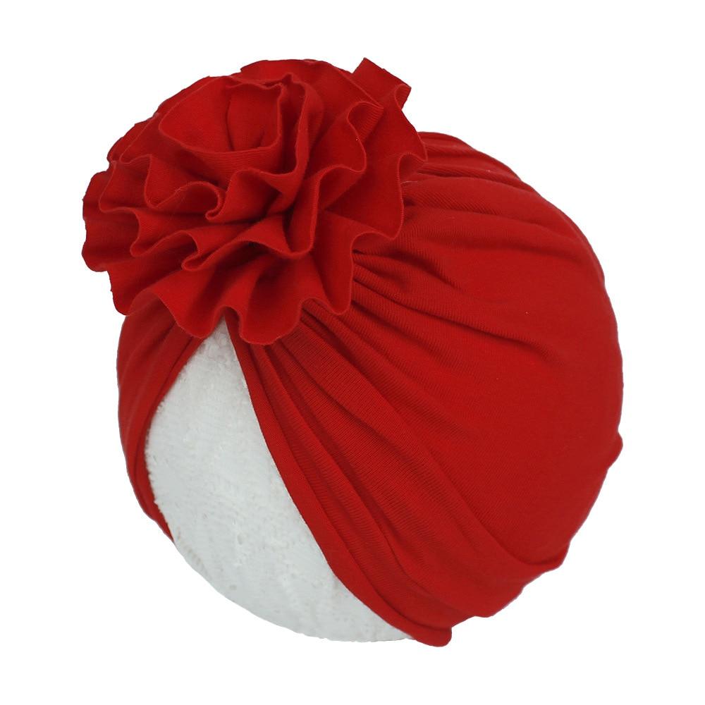 Handmade Pleated Flower Babies' Knitted Cotton Cloth Turban For Baby Girls In Elegant Style