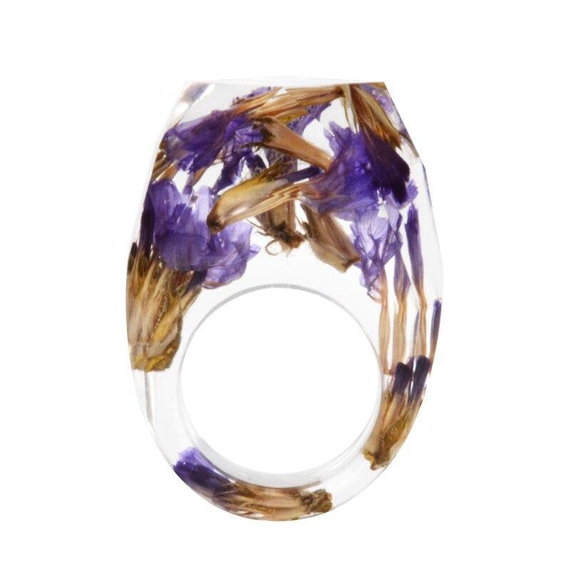 Elegant Luxury Magical Transparent Forest Epic Handmade Stylish Dried Flower Special Resin Ring Colorful Ink Pattern Scenery for Women