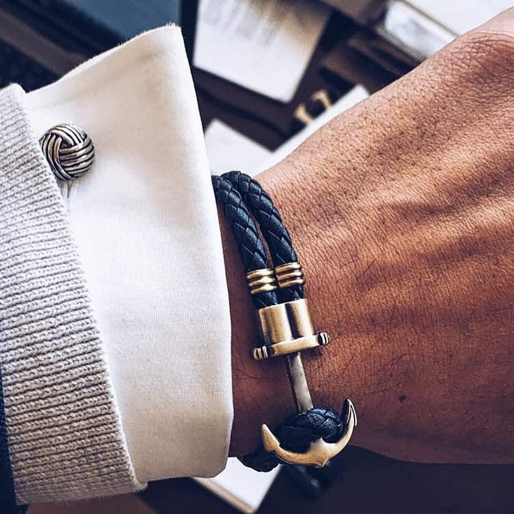 Luxury Modern Handmade Stainless Stell Men Anchor Bracelet made of Nylon in Navy Blue Color For Man