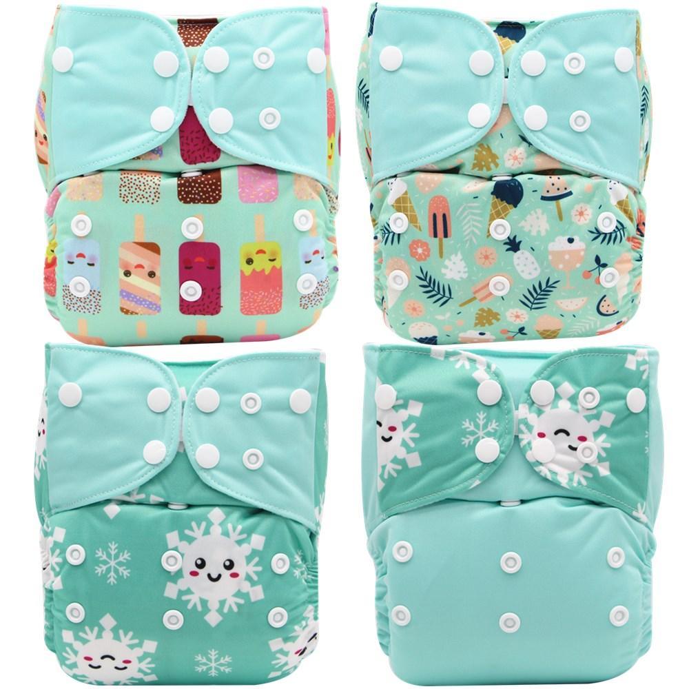 4PCS Set Diaper Cover Washable Diaper Eco-friendly Ecological Adjustable Baby Nappy Reusable Cloth Diapers In Printed Design For Baby and Kids