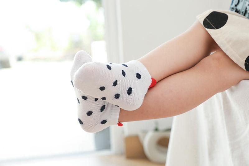 5 Pairs Cotton Mesh Cute Lovely Short Baby White Comfortable Sock With Red Heart For Girls And Boys