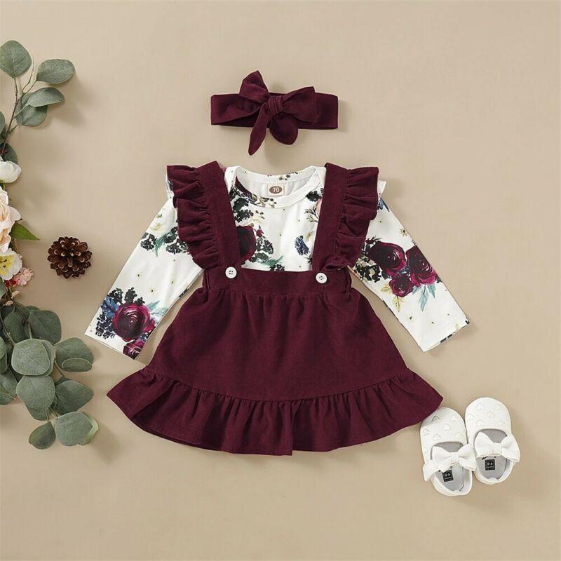 Newborn Baby Girl Floral Romper Jumpsuit Skirts Clothes Set Outfit Headband Cute Design Perfect Gift