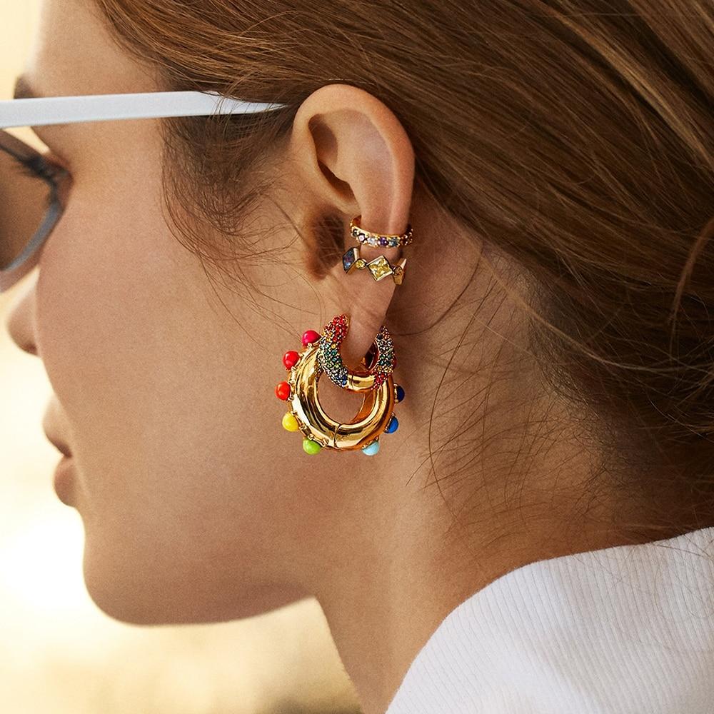 Luxury Rainbow Earrings Cubic Zirconia Ear Cuff Set for Women Trendy Gold Huggie Clip on Earrings Earcuff In  Crystal Jewelry Style