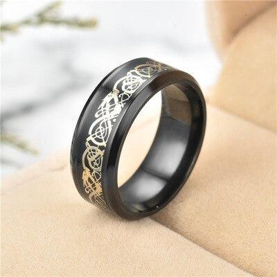 2020 New Men Fashion 316L Stainless Steel Golden Dragon Man's Ring Blu-ray Fluroscent  Celtic Tungsten Rings Simple Fashion High Quality Jewelry Design