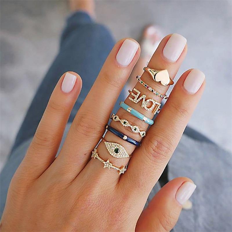 Modern Bohemian Retro Crystal Flower Leaves Hollow Lotus Gem Silver Color Ring Set For Women Excelent For Wedding Anniversary Party