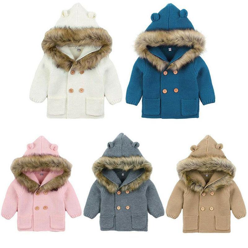 Modern Luxury Winter Warm Newborn Baby Boy Girl Knit Hooded Coat Fur Collar Jacket Clothes FOr Boys and Girls