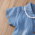 Modern Floral Print Bowknot Princess Jeans Short Sleeve Costume Kids Dresses For Girls