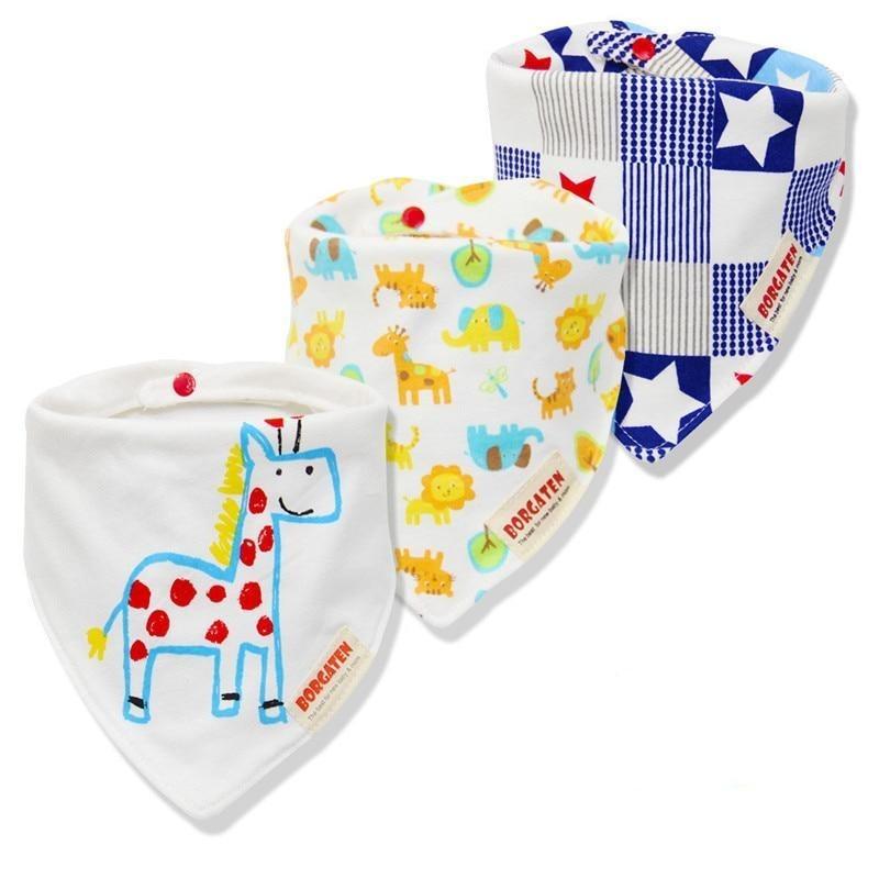 3PCS Comfortable Waterproof Organic Cotton Baby Burp Cloth Bandanna Scarf Bibs For Newborn Baby Boy And Girl